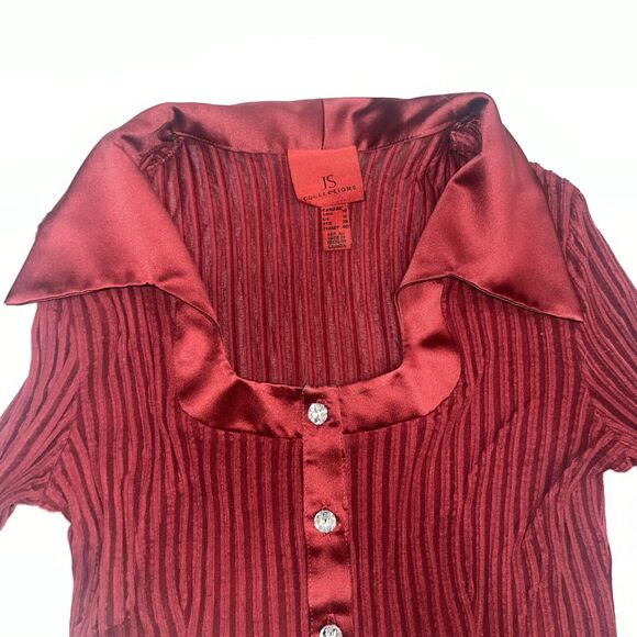 Vintage Designer JS Collections Ruby Red Vixen Blouse Sz 10 Crystal Buttons - Picture 3 of 12